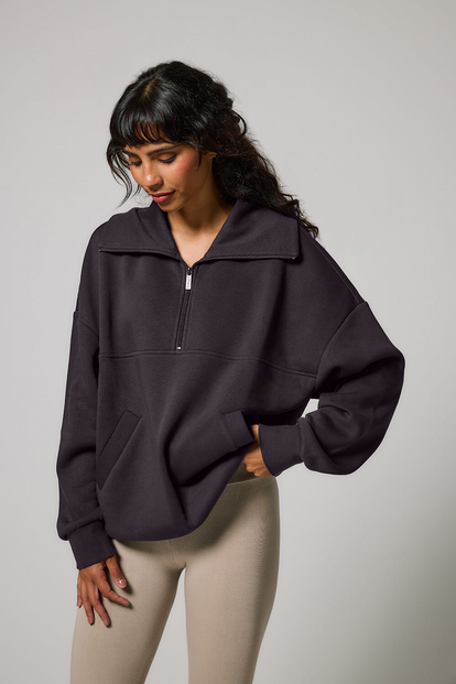 ALL SZN organique Pull Oversize avec Quart de Zip grande taille - Shadow Grey