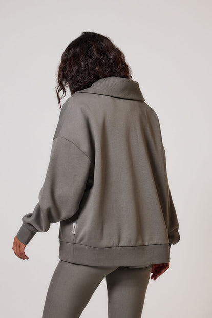 ALL SZN organique Pull Oversize avec Quart de Zip - Slate Green