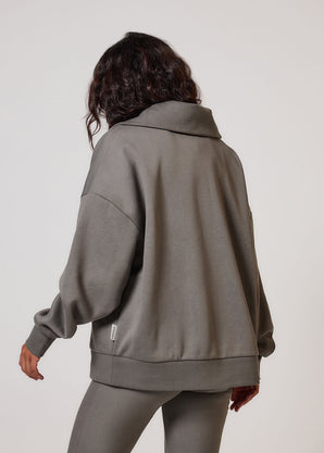 ALL SZN organique Pull Oversize avec Quart de Zip - Slate Green