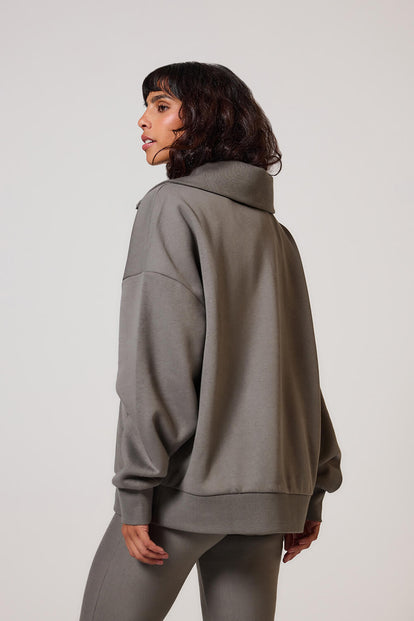 ALL SZN organique Pull Oversize avec Quart de Zip grande taille - Slate Green