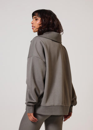 ALL SZN organique Pull Oversize avec Quart de Zip - Slate Green