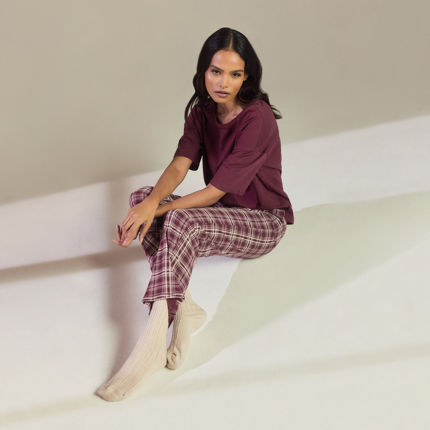 Ensemble de pyjama pur coton - Burgunder Check