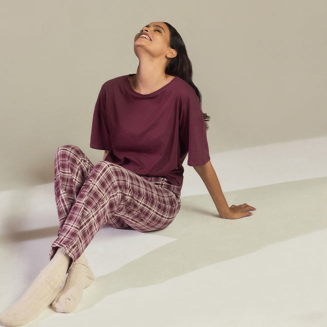 Ensemble de pyjama pur coton - Burgunder Check