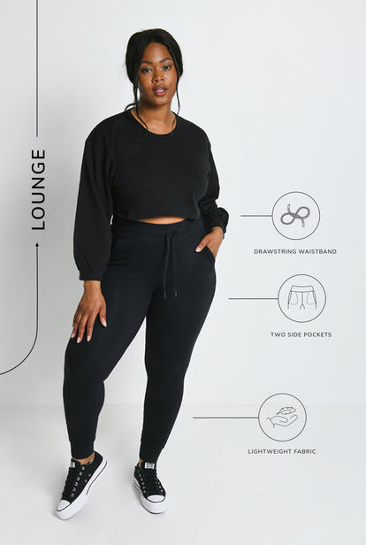 Pantalon de jogging taille haute grande taille Recharge - Noir