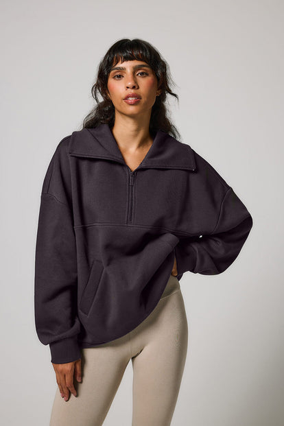 ALL SZN organique Pull Oversize avec Quart de Zip - Shadow Grey