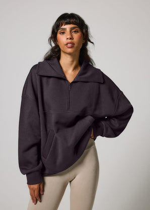ALL SZN organique Pull Oversize avec Quart de Zip grande taille - Shadow Grey