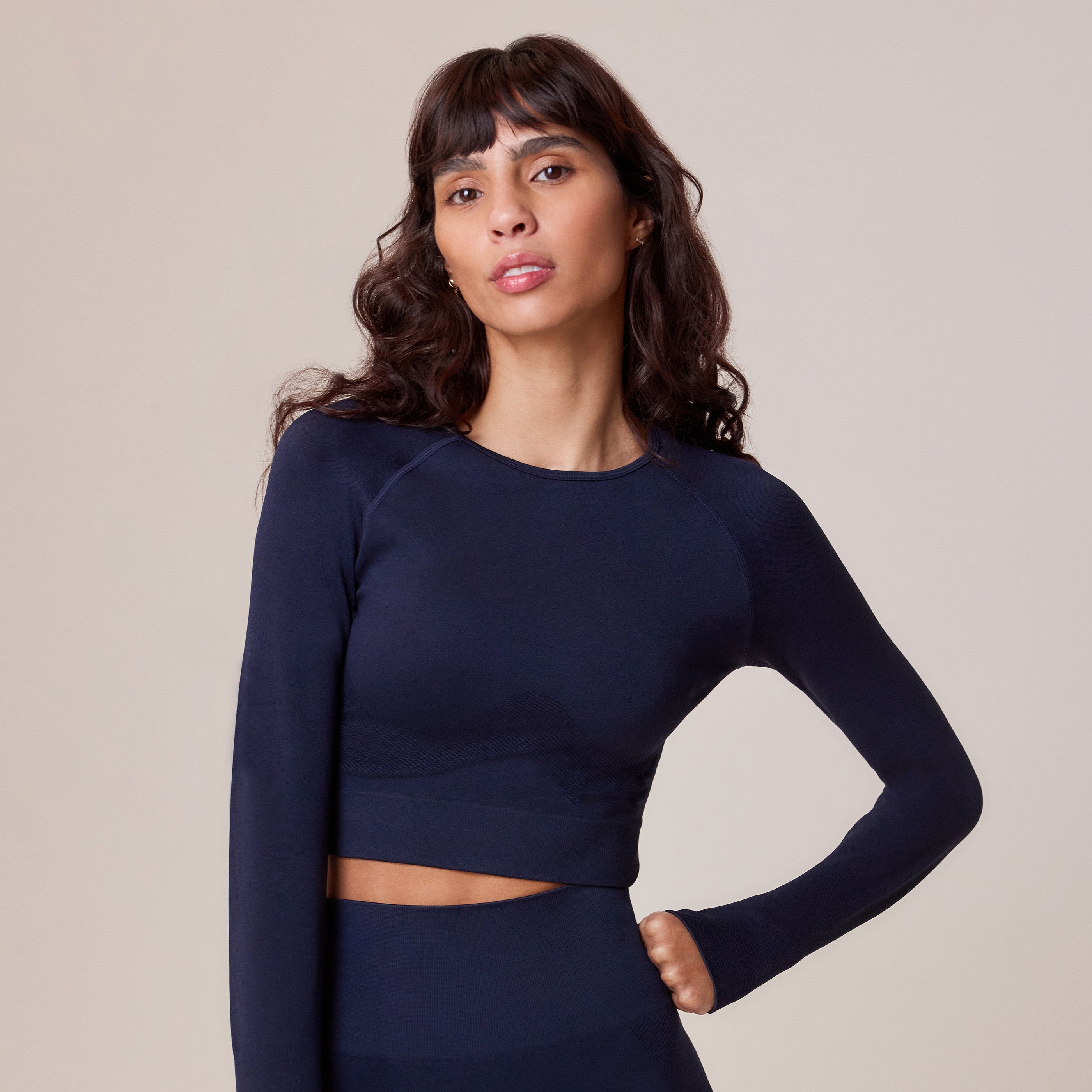 Haut sculpteur à manches longues sans coutures - Bleu marine foncé
