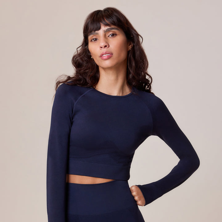Haut sculpteur à manches longues sans coutures - Bleu marine foncé