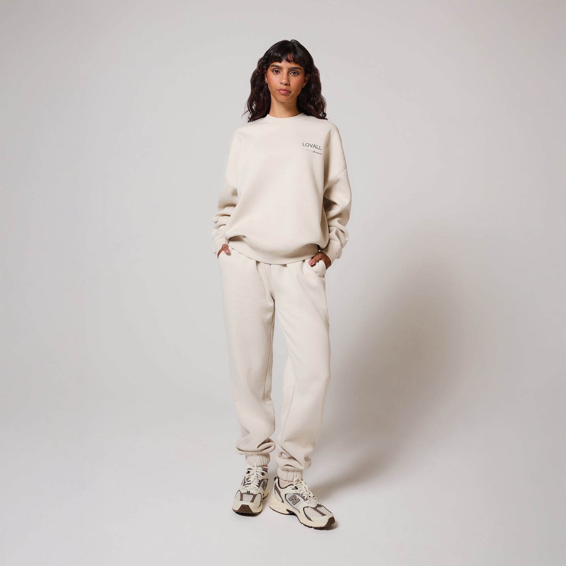 ALL SZN pantalon de jogging biologique à revers grande taille - Ecru