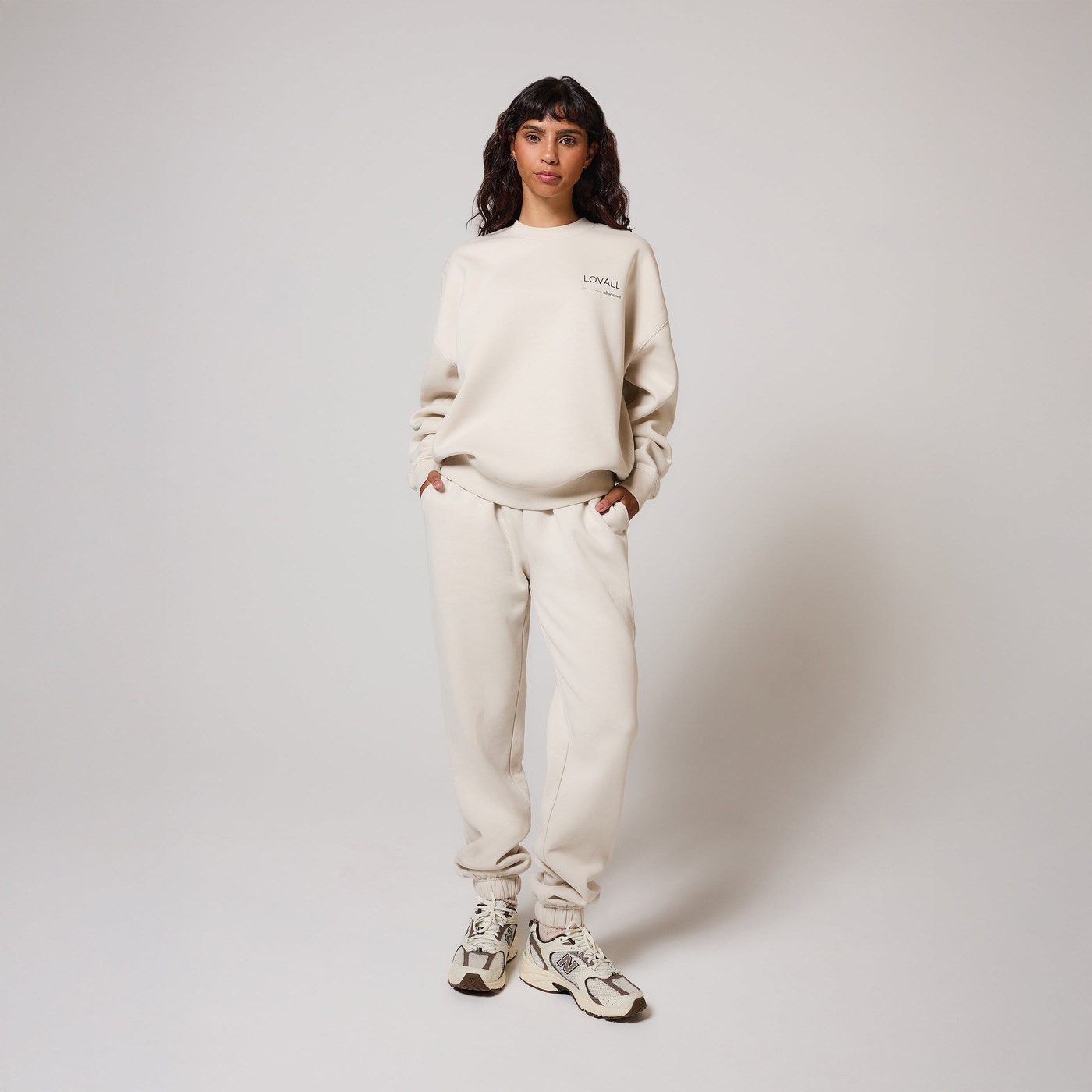 ALL SZN pantalon de jogging biologique à revers grande taille - Ecru