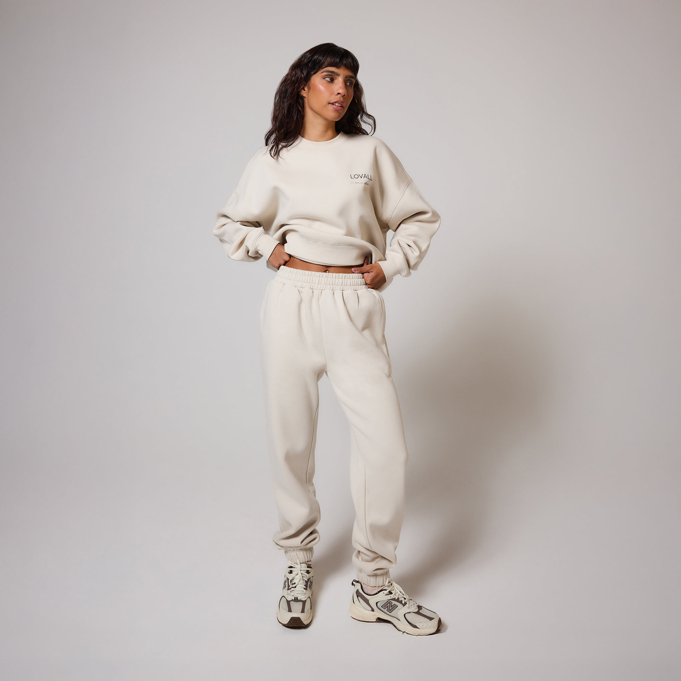 ALL SZN pantalon de jogging biologique à revers grande taille - Ecru