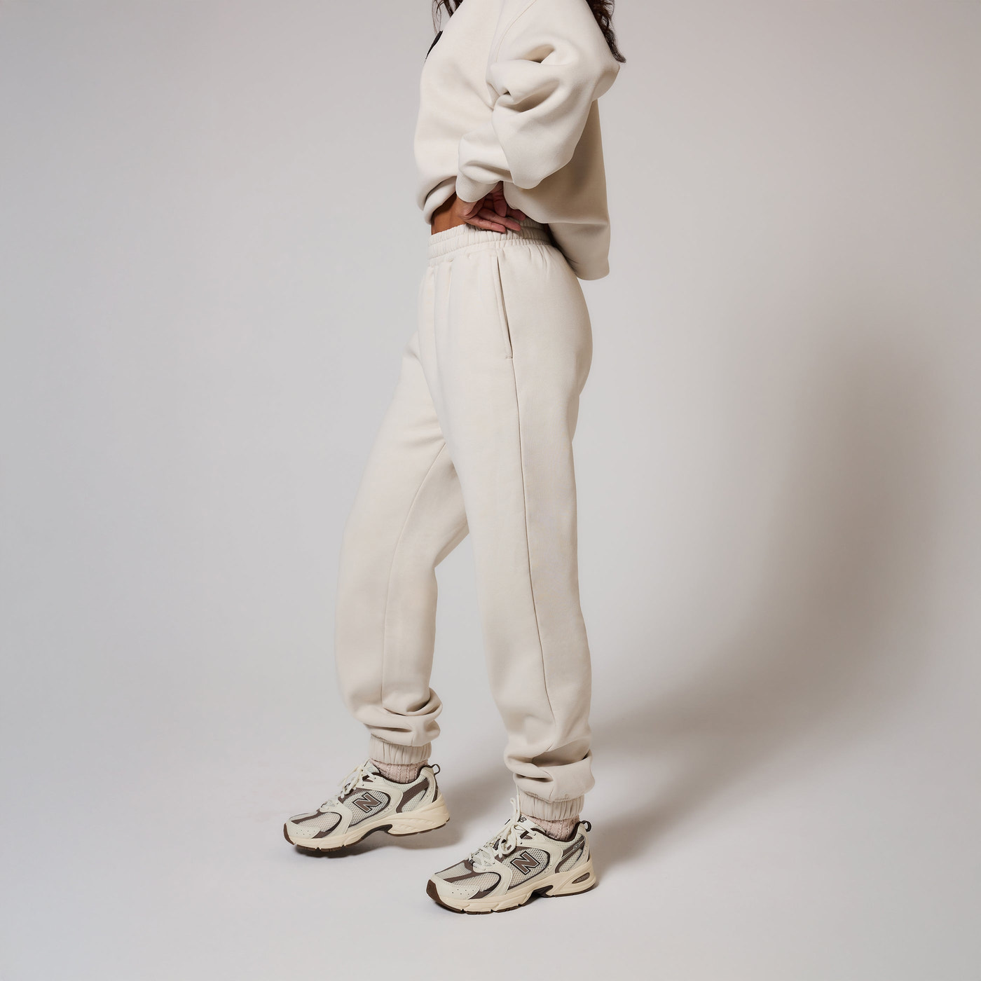 ALL SZN pantalon de jogging biologique à revers grande taille - Ecru