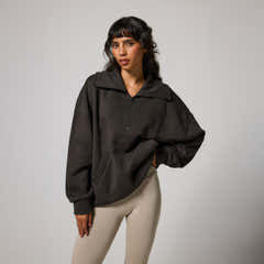 Sweat-shirt surdimensionné à col zippé en coton biologique – Café Noir