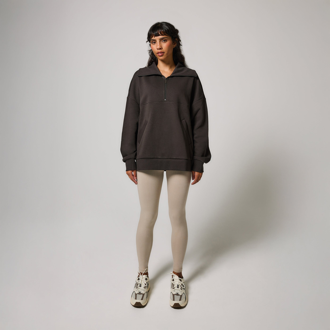 ALL SZN organique Pull Oversize avec Quart de Zip grande taille - Black Coffee