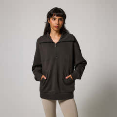 Sweat-shirt surdimensionné à col zippé en coton biologique – Café Noir