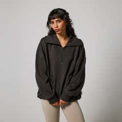 Sweat-shirt surdimensionné à col zippé en coton biologique – Café Noir