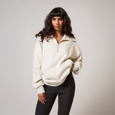 ALL SZN organique Pull Oversize avec Quart de Zip grande taille - Ecru