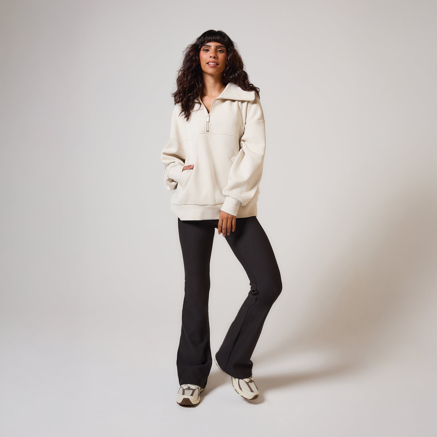 ALL SZN organique Pull Oversize avec Quart de Zip grande taille - Ecru