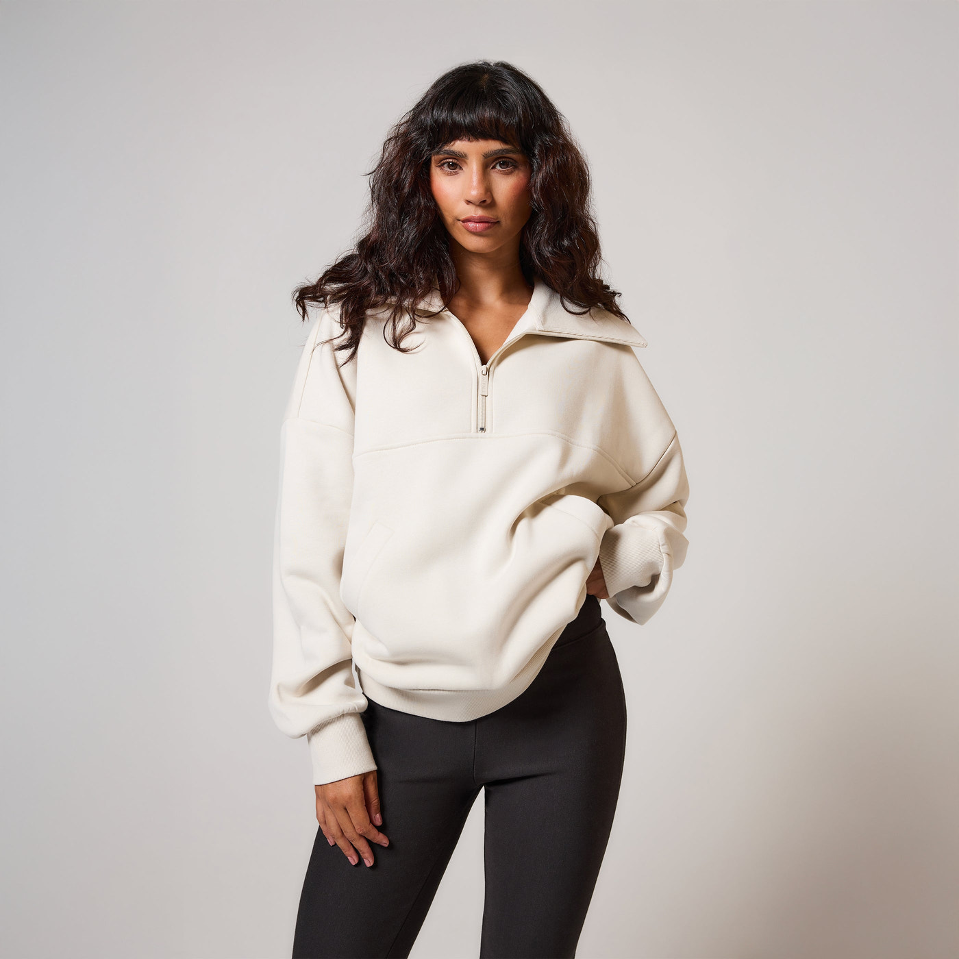 ALL SZN organique Pull Oversize avec Quart de Zip grande taille - Ecru