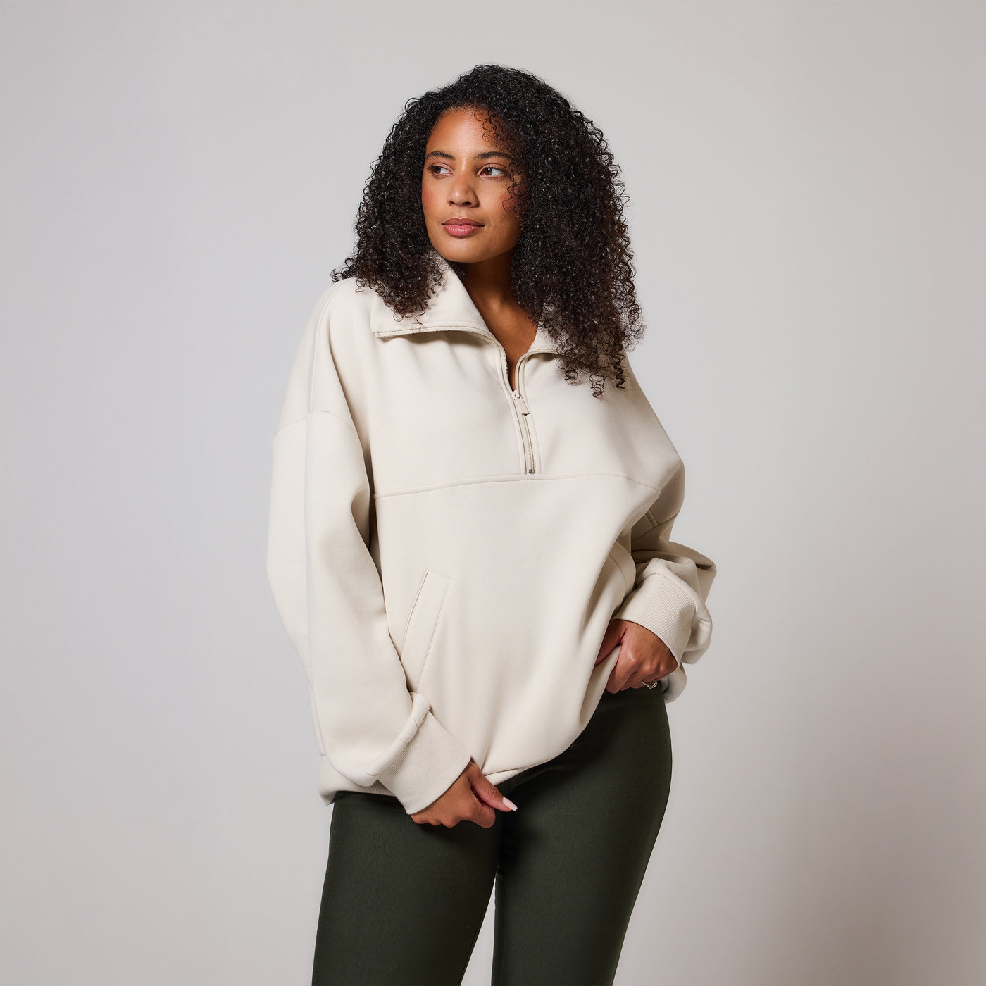 ALL SZN organique Pull Oversize avec Quart de Zip grande taille - Ecru