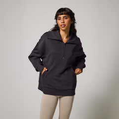 Sweat-shirt surdimensionné à quart de zip en coton biologique - Gris ombre
