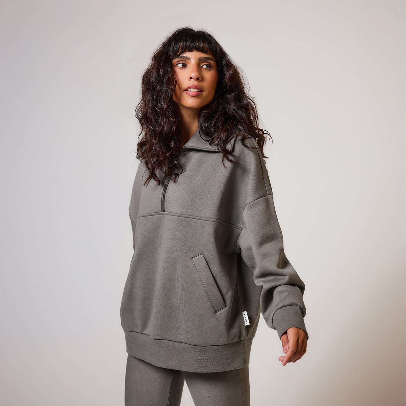 ALL SZN organique Pull Oversize avec Quart de Zip - Slate Green