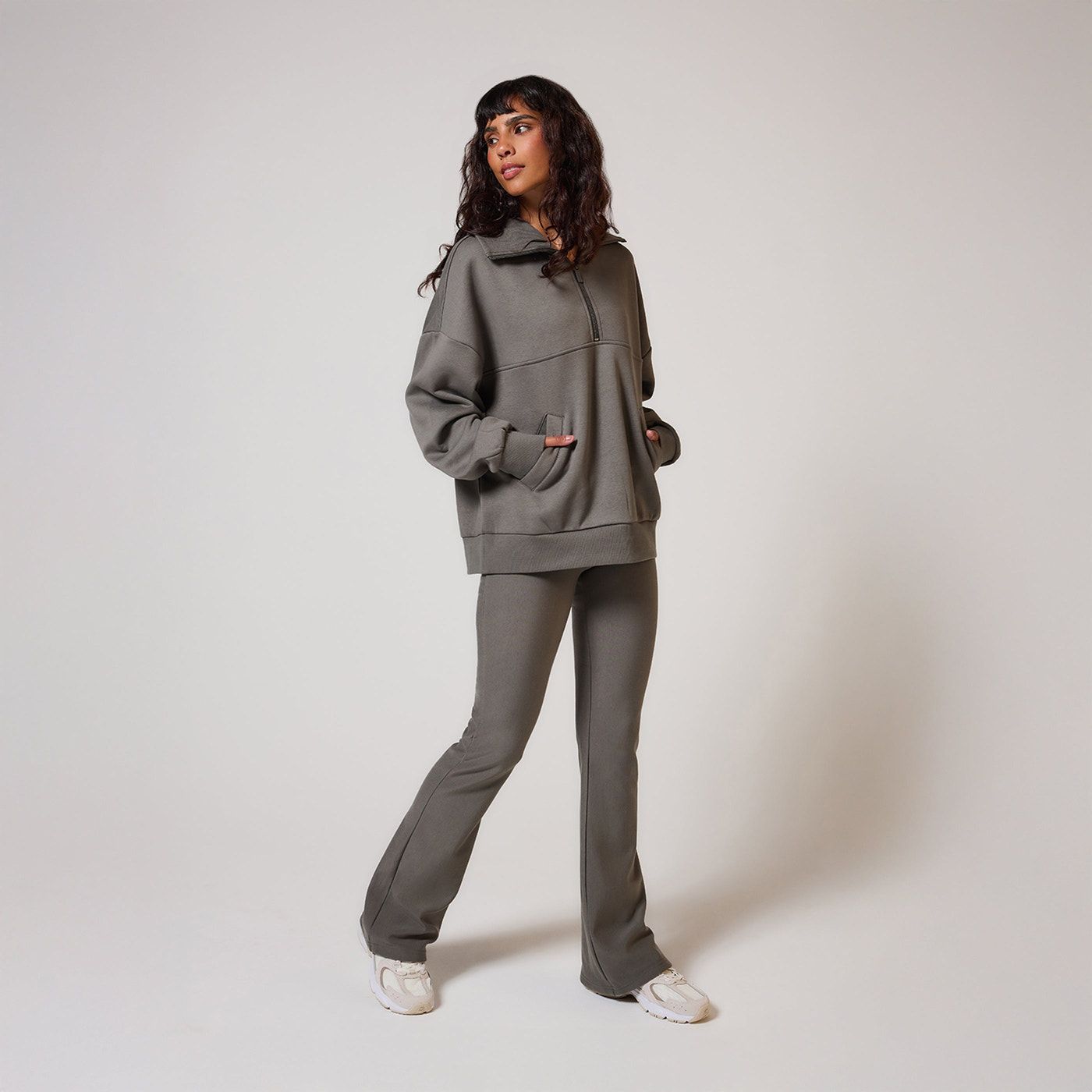 ALL SZN organique Pull Oversize avec Quart de Zip - Slate Green