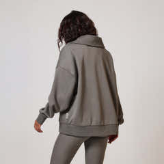 Sweat-shirt surdimensionné en coton biologique avec fermeture éclair 1/4 - Vert ardoise
