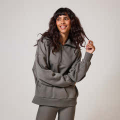 Sweat-shirt surdimensionné en coton biologique avec fermeture éclair 1/4 - Vert ardoise