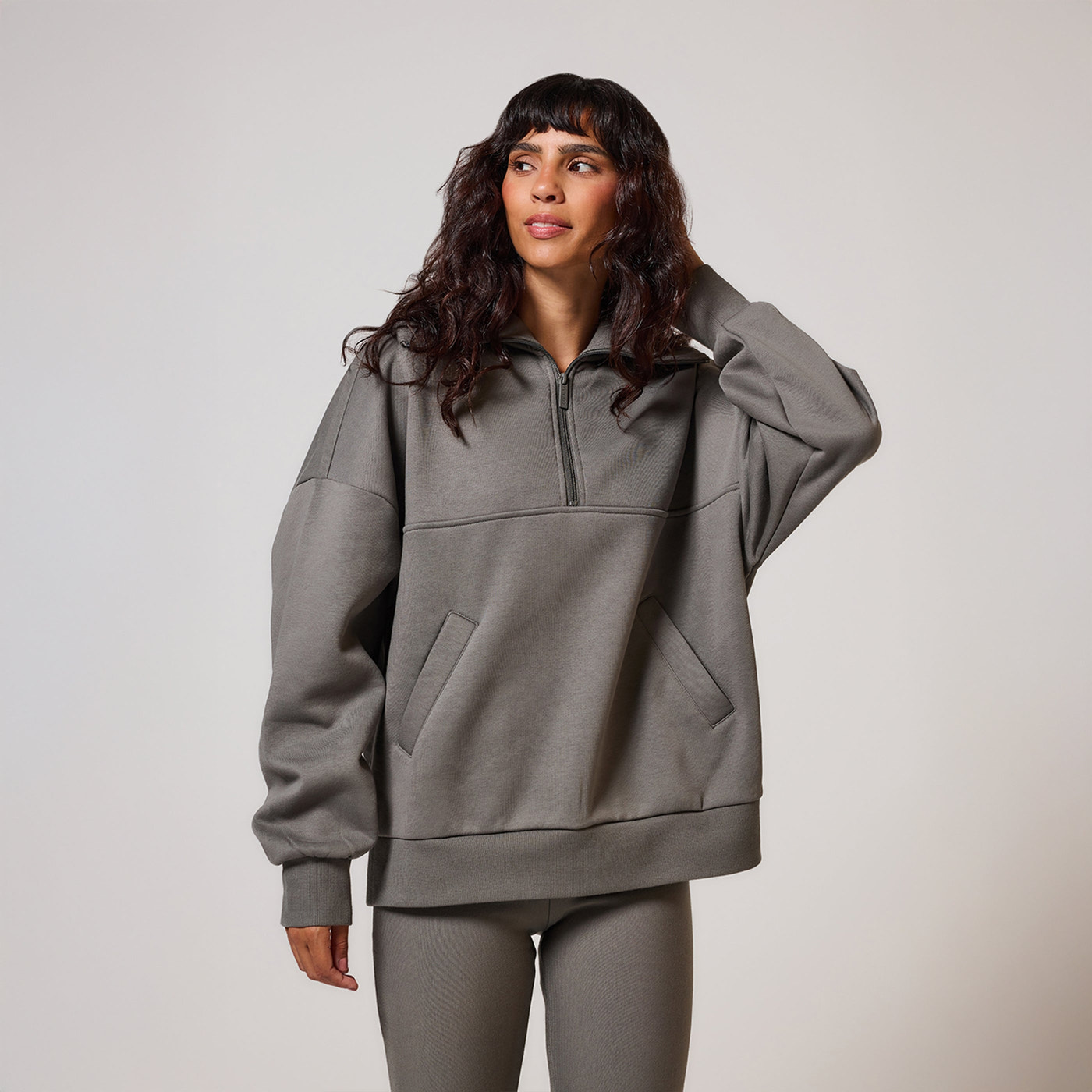 ALL SZN organique Pull Oversize avec Quart de Zip grande taille - Slate Green