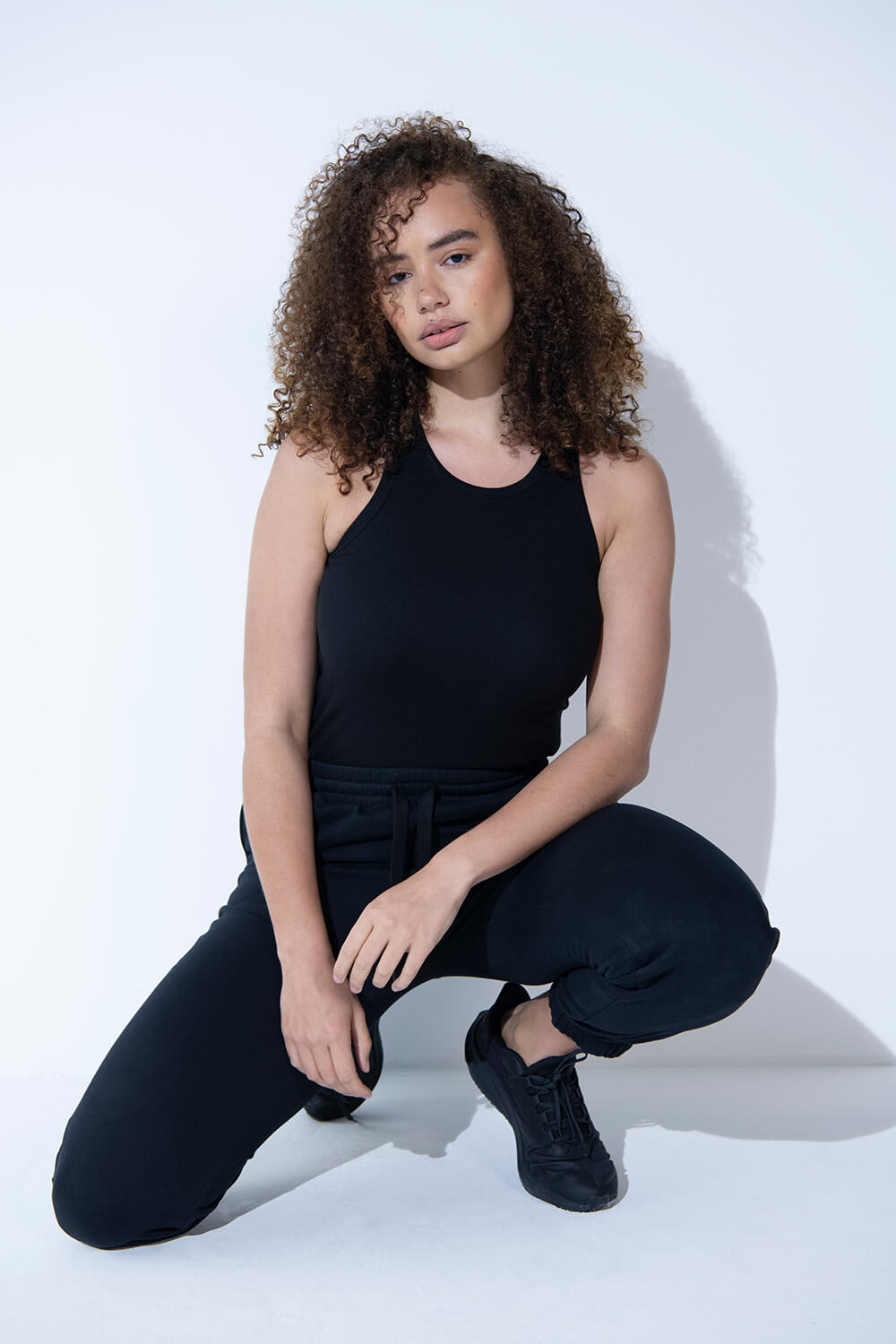 Débardeur côtelé en coton grande taille - Noir