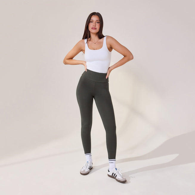 Lightweight Everyday High Waisted Leggings - Pine