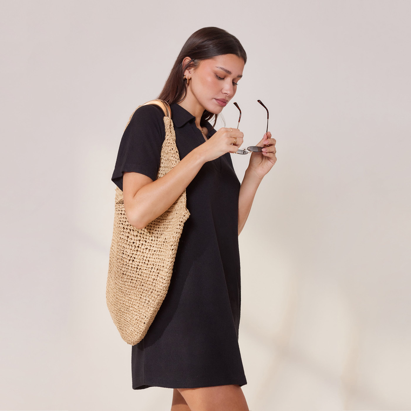 Lightweight Collared Knit Dress - Black