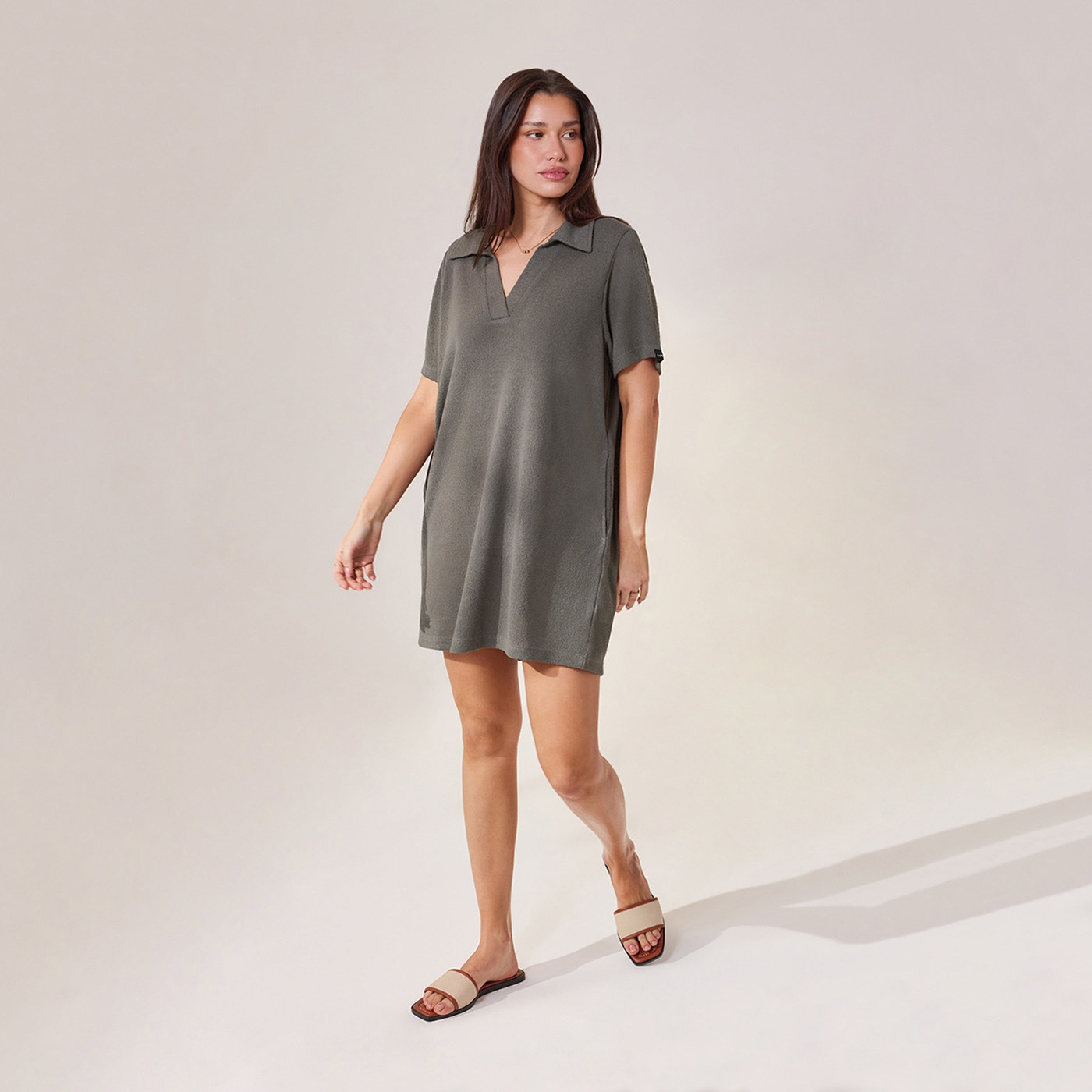 Lightweight Collared Knit Dress - Slate Green