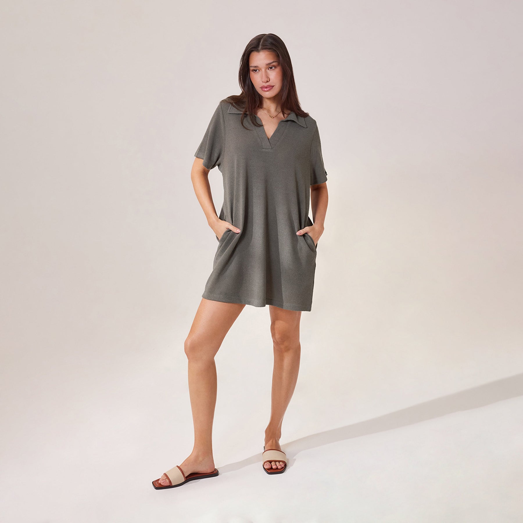 Lightweight Collared Knit Dress - Slate Green