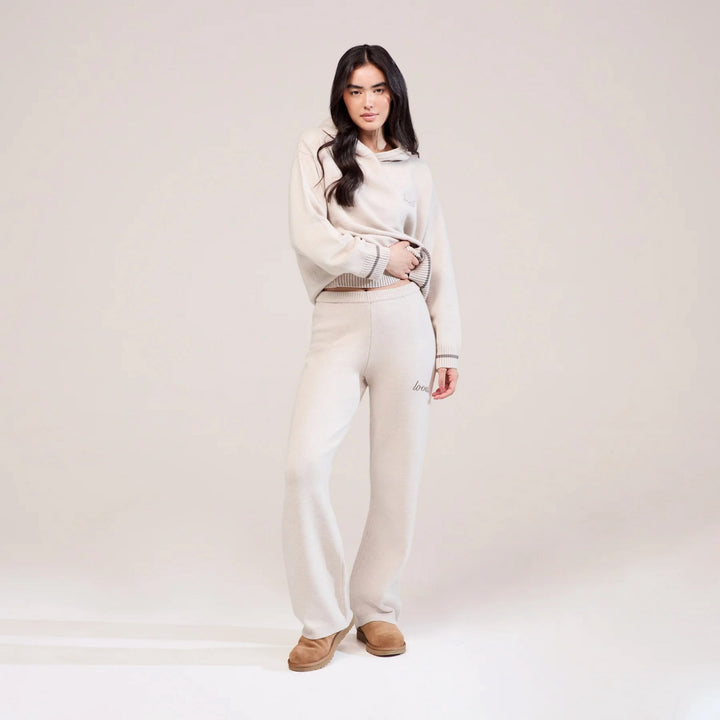 Pantalon large en maille souple - Beige