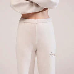 Pantalon large en maille souple - Beige