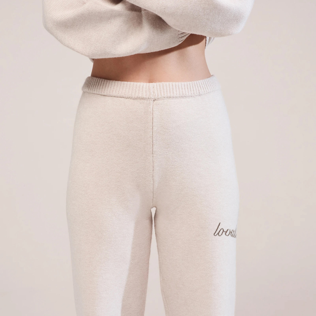 Pantalon large en maille souple - Beige