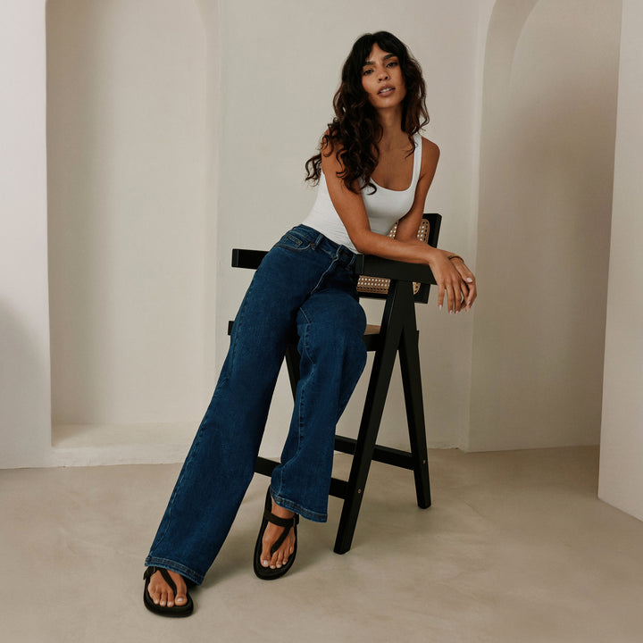 Jean ample taille haute extensible - Bleu foncé