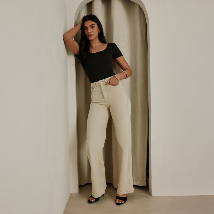 Jean large évasé stretch - Écru