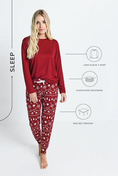 Ensemble de pyjama tout doux - Burgunder Christmas Print