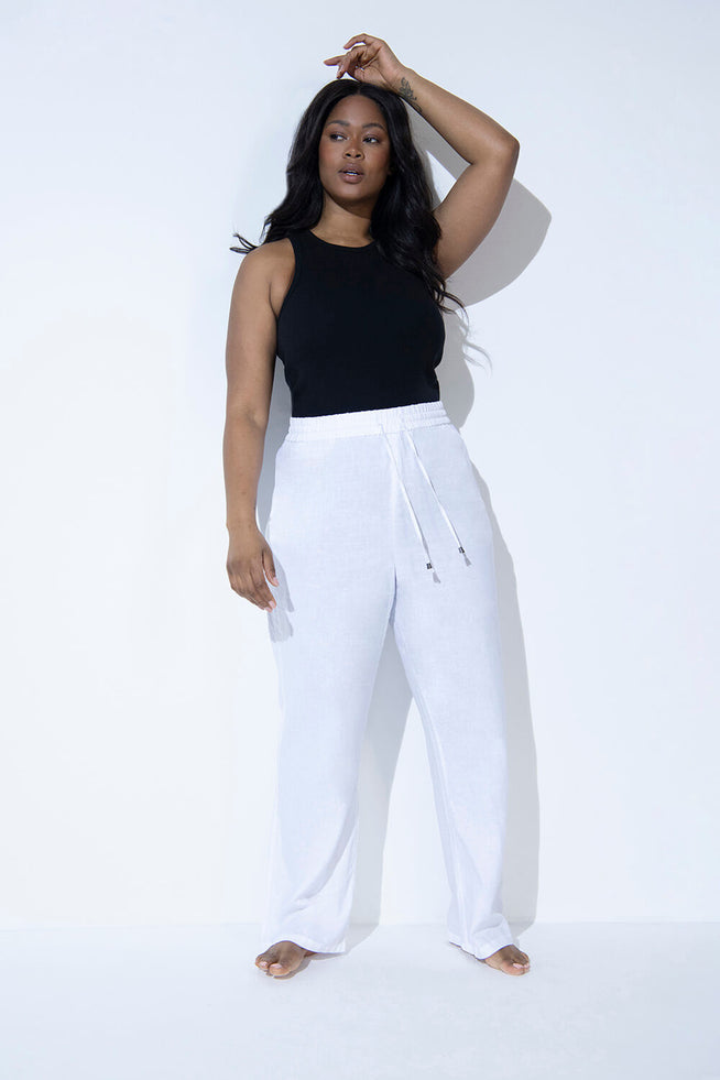 Pantalon en lin grande taille - Blanc