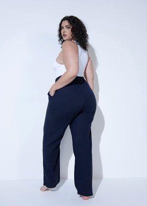 Pantalon en lin grande taille - Marine