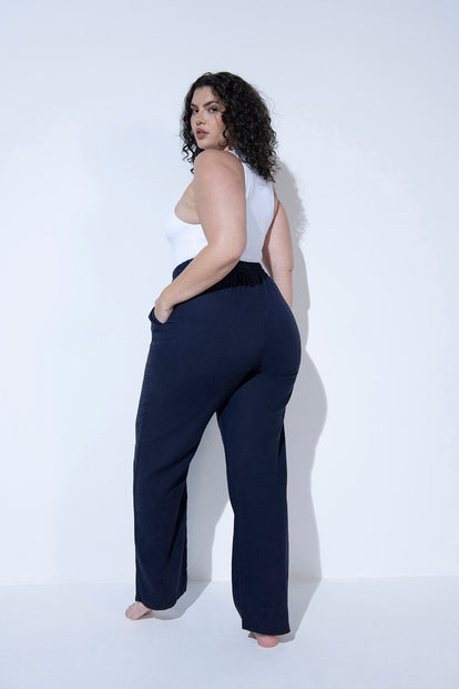 Pantalon en lin grande taille - Marine