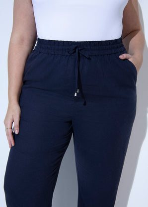 Pantalon en lin grande taille - Marine