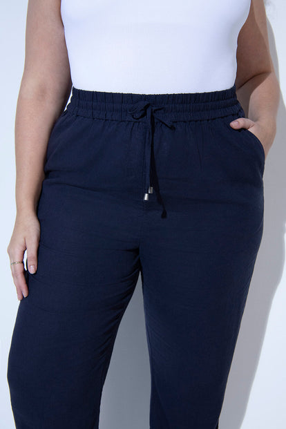 Pantalon en lin grande taille - Marine