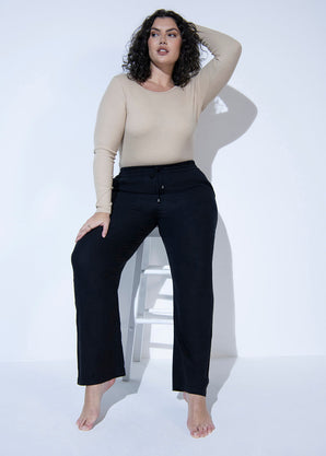 Pantalon en lin grande taille - Noir