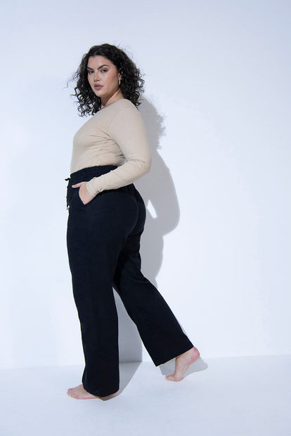 Pantalon en lin grande taille - Noir