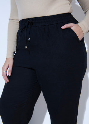 Pantalon en lin grande taille - Noir