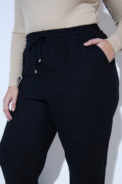 Pantalon en lin grande taille - Noir